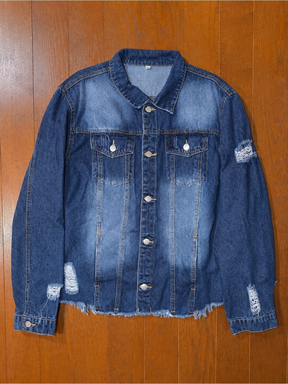 Women's Distressed Blue Denim Jacket - Casual Jean Coat Sz XXL NWOT